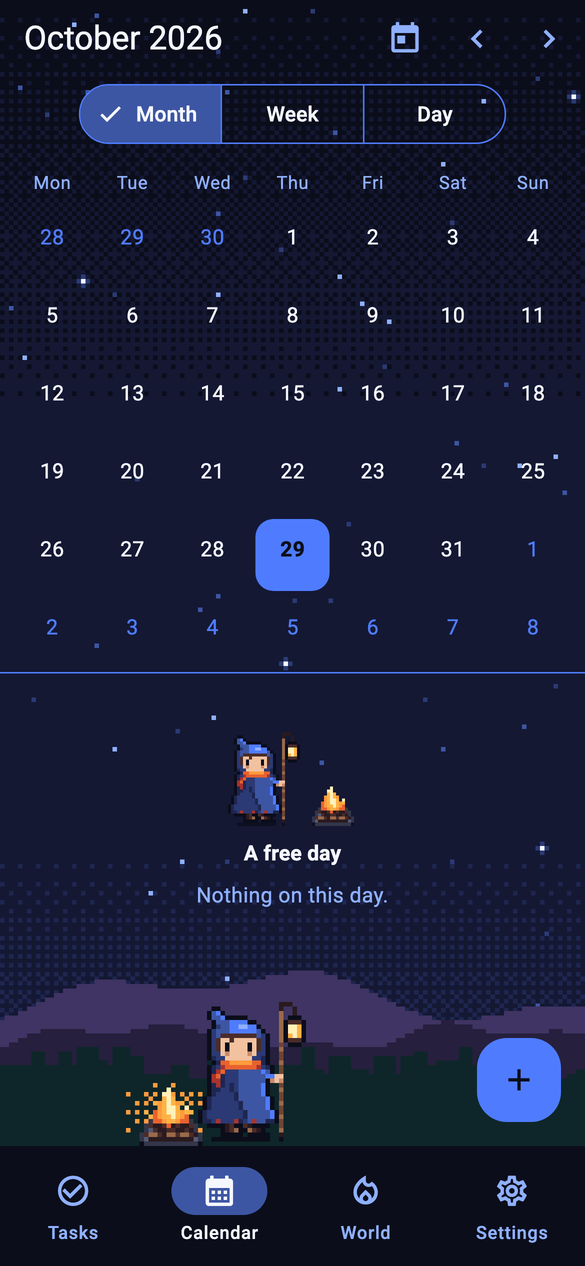 Veiltask calendar, month view.